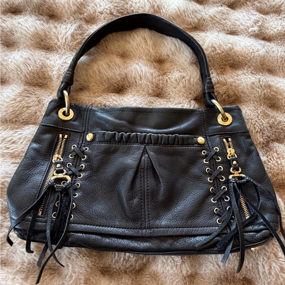 b. makowsky Handbags - B. Makowsky leather hobo shoulder bag with gold hardware and lace-up